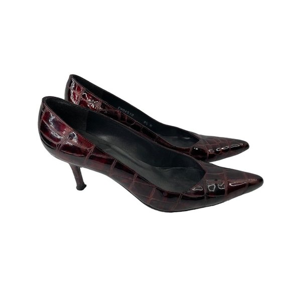 Stuart Weitzman Tortoise Shell Patent Leather Kitty Heel Pumps Size 8.5N - Picture 1 of 5